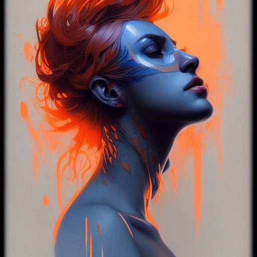 Hyperrealistic Orange and Blue Succubus Portrait