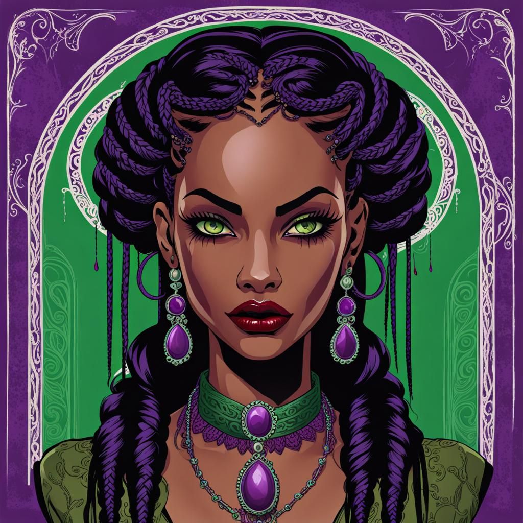 Creole Vampire Woman with Purple Braids