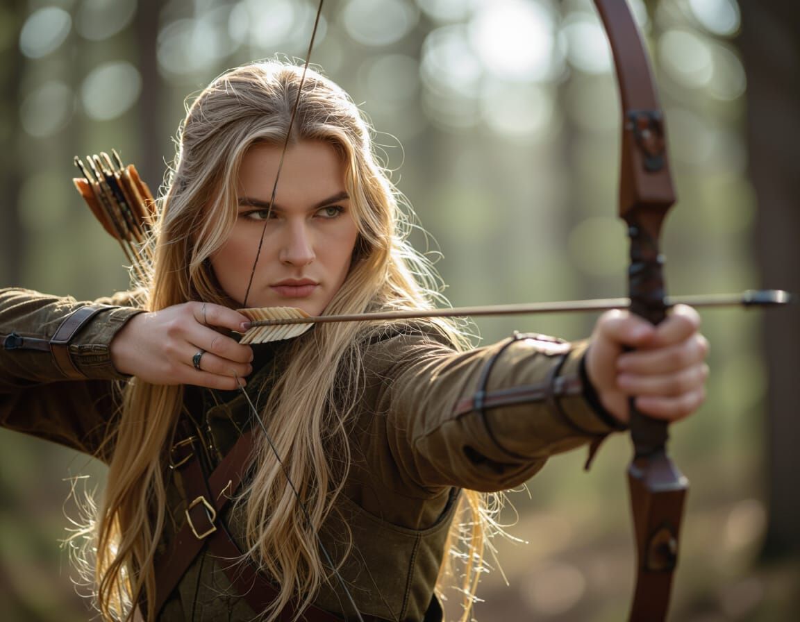 Young Hunter with Bow in Cinematic Style