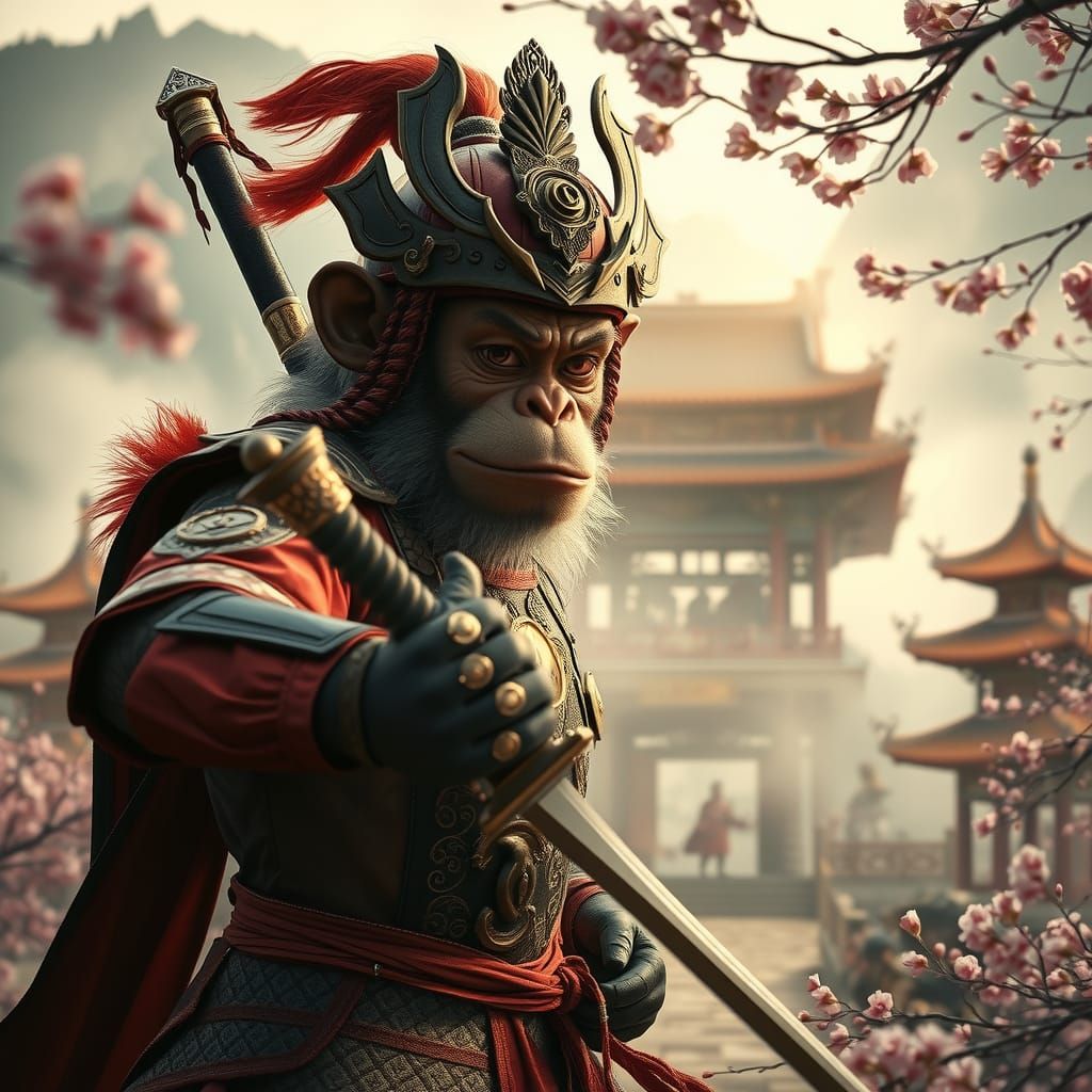 Fierce Monkey King in Ancient Chinese Armor