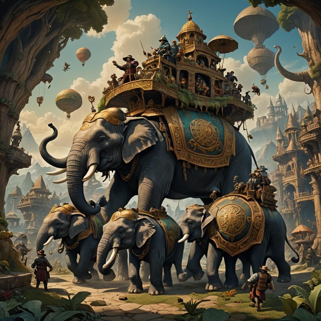 Discworld on Elephants and Turtle: Fantasy Concept Art