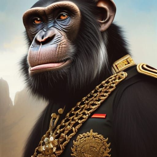 Chimpanzee in Military Uniform: Detailed Concept Art