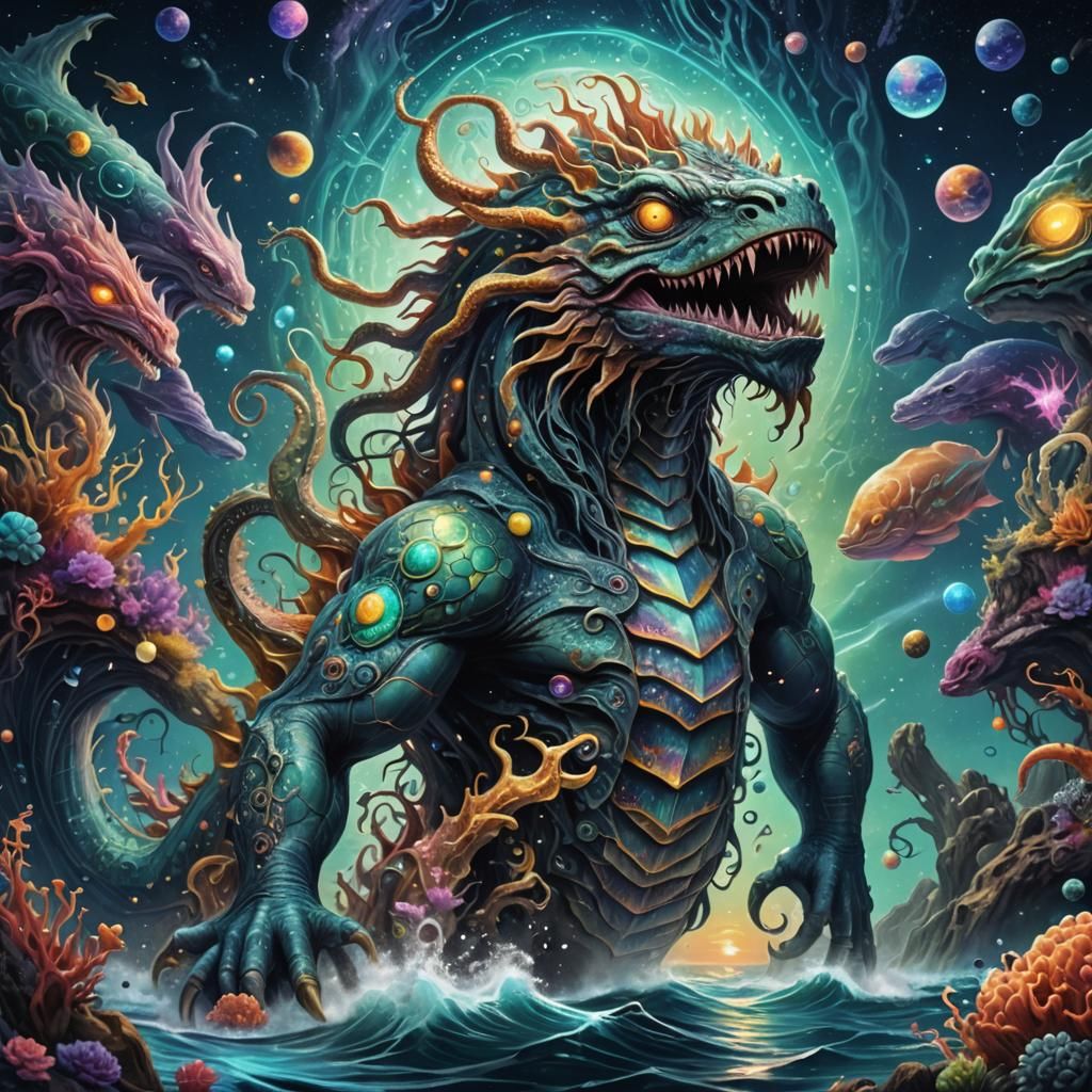 Holographic Astral Sea Monster Illustration