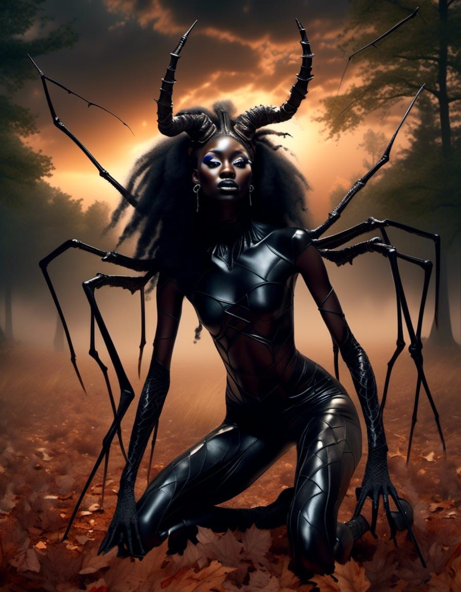 Spider-Human Hybrid with Horns in Forest