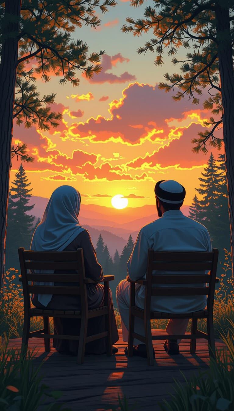 Muslim Siblings Watching Sunset, Realistic 4K