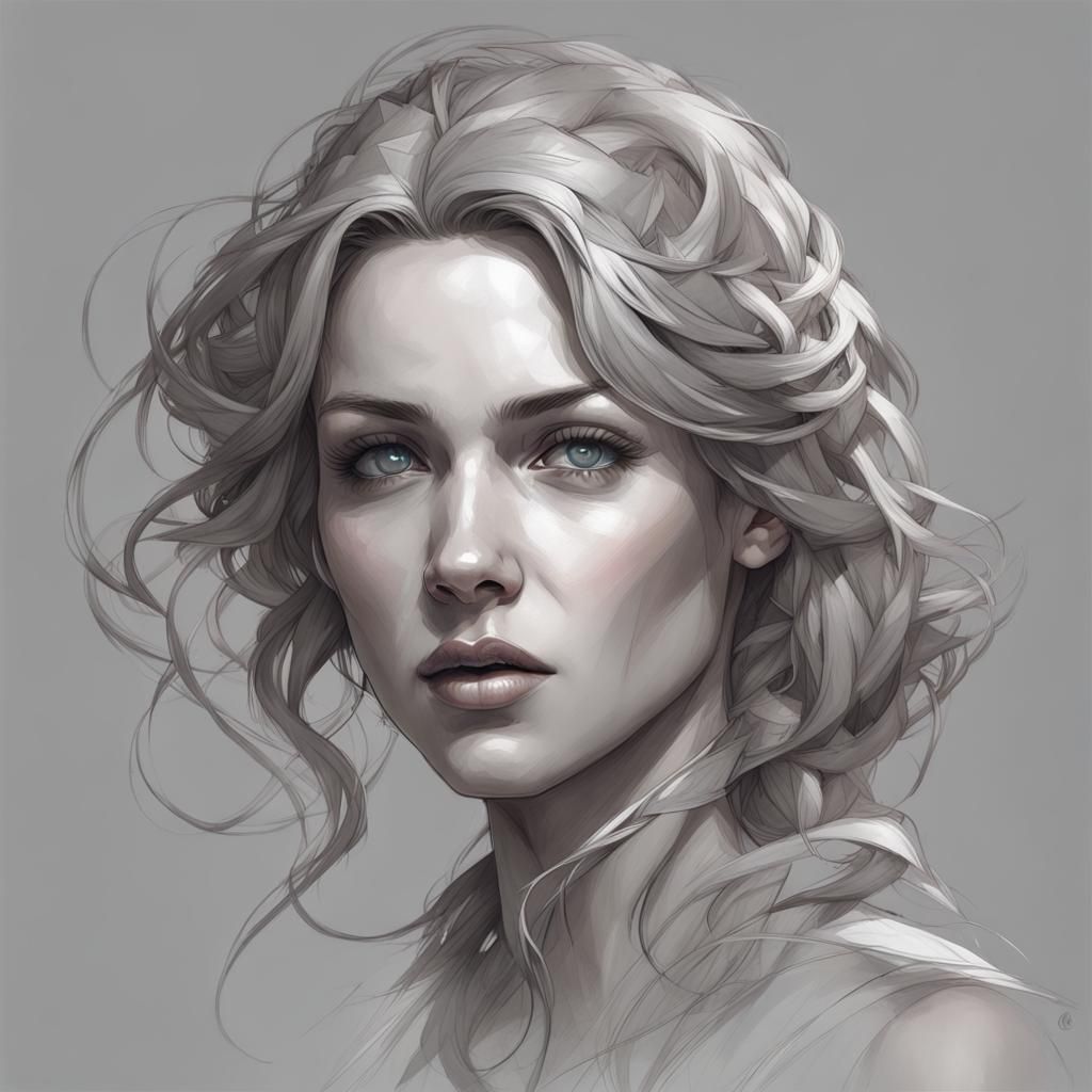 Detailed Pencil Sketch of Female Character Portrait