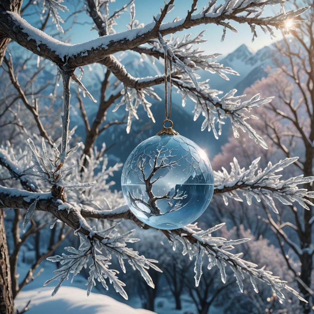 Crystal Orb with Snowy Mountain Landscape