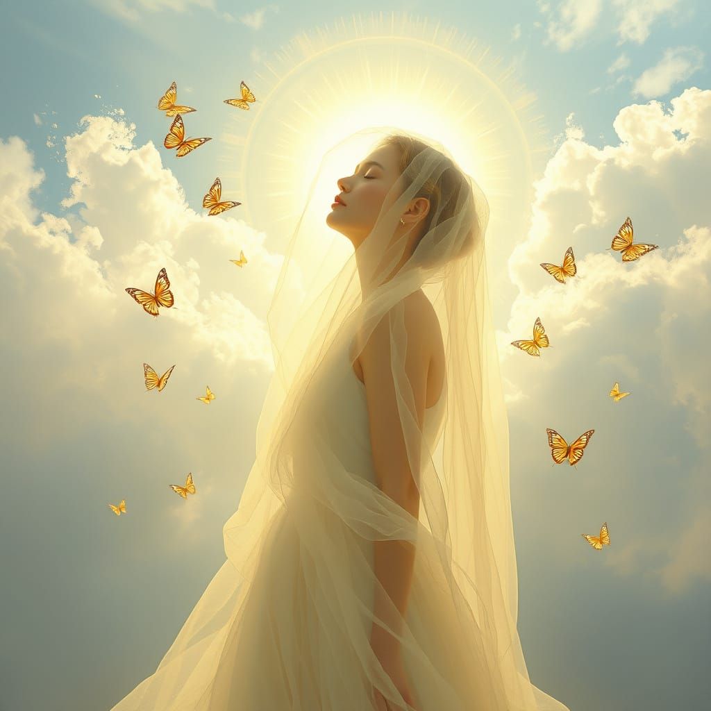 Serene Goddess in Ethereal Clouds, Soft Focus, Impressionist...