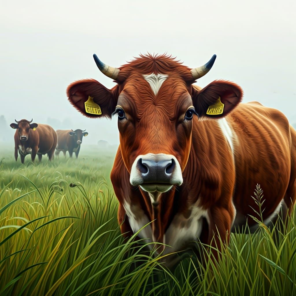 Curious Cow Portrait in Misty Swedish Glade