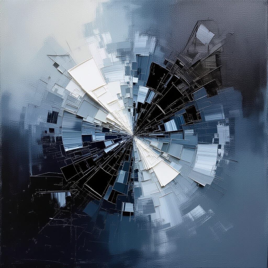 Abstract Expressionist Gray Oil Painting with Impasto Textur...