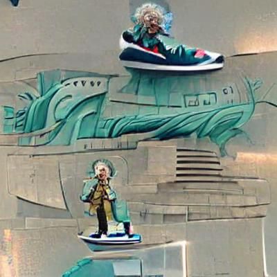 Einstein Hoverboarding on the Statue of Liberty