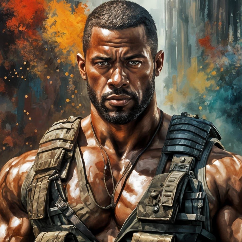 Hyperrealistic Portrait of a Muscular Mercenary Soldier