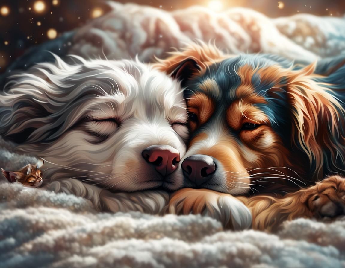 Dog and Cat Best Friends in Hyperrealism