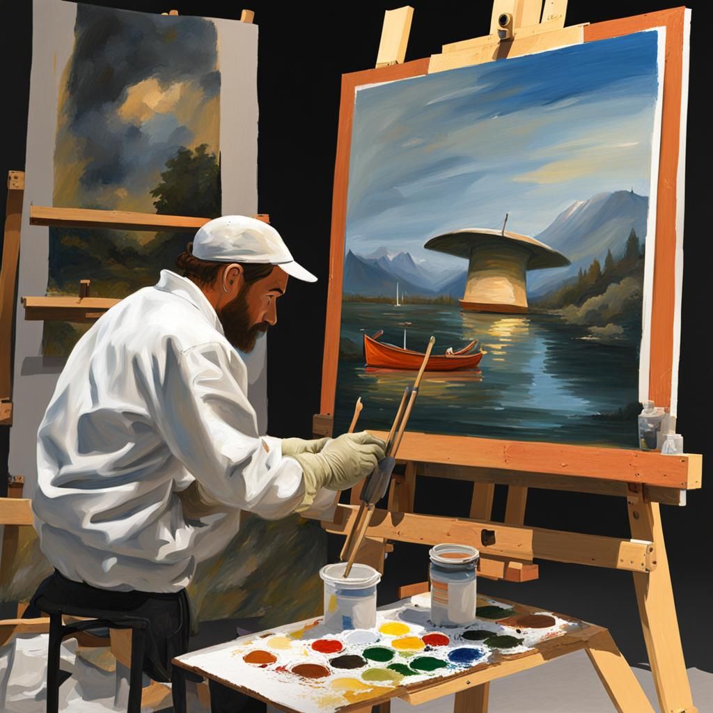 Painter painting a painting