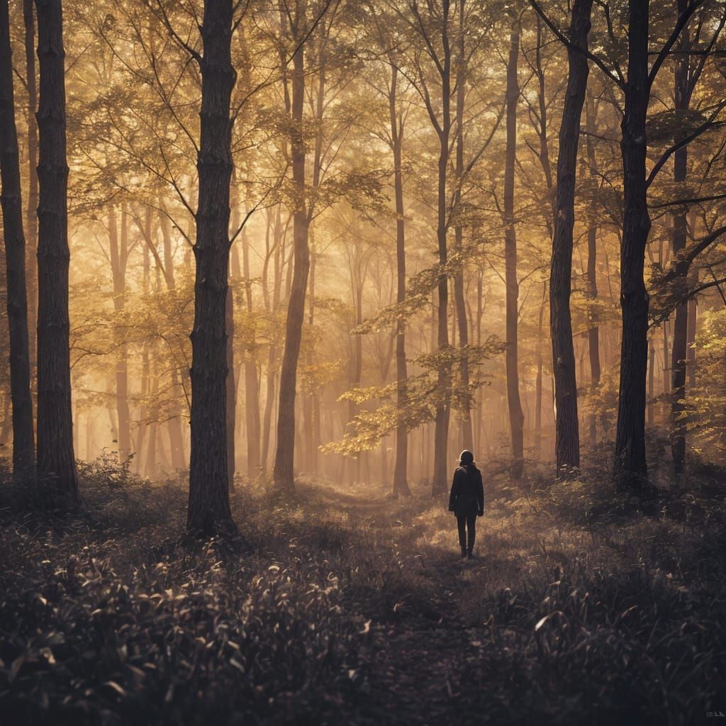 Majestic Forest Scene in Rich Textures and Deep Shadows