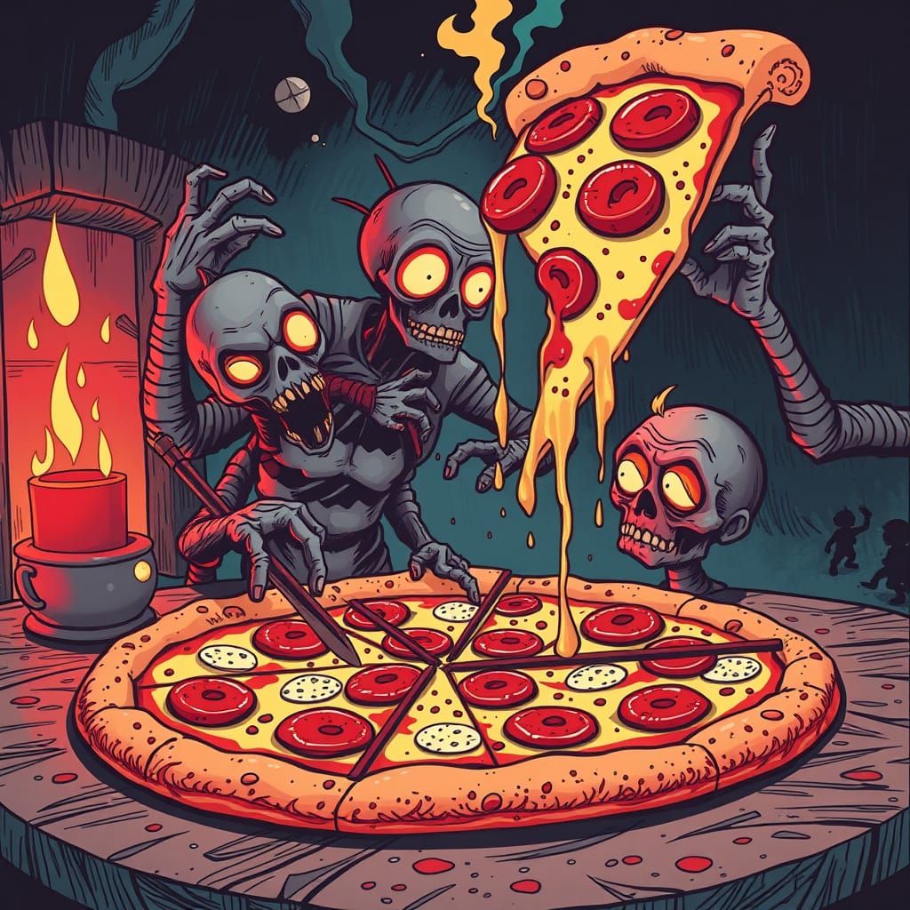 Fantastical Zombiecore Pizza: A Detailed Rendering