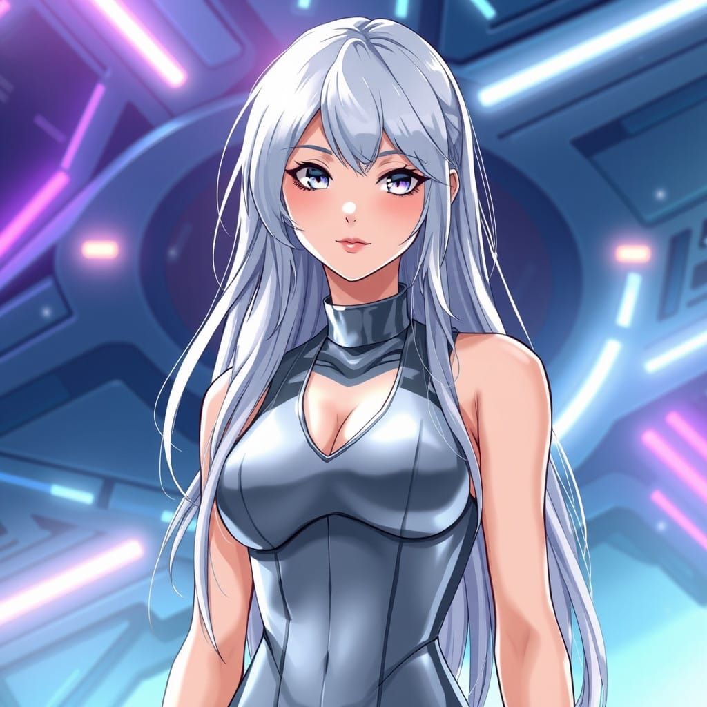 Radiant Celestial Warrior in Silver Bodysuit with Ethereal G...