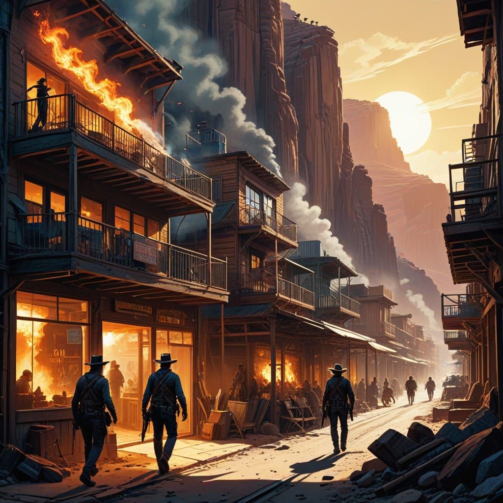 Vibrant Western City in Comic Book Style