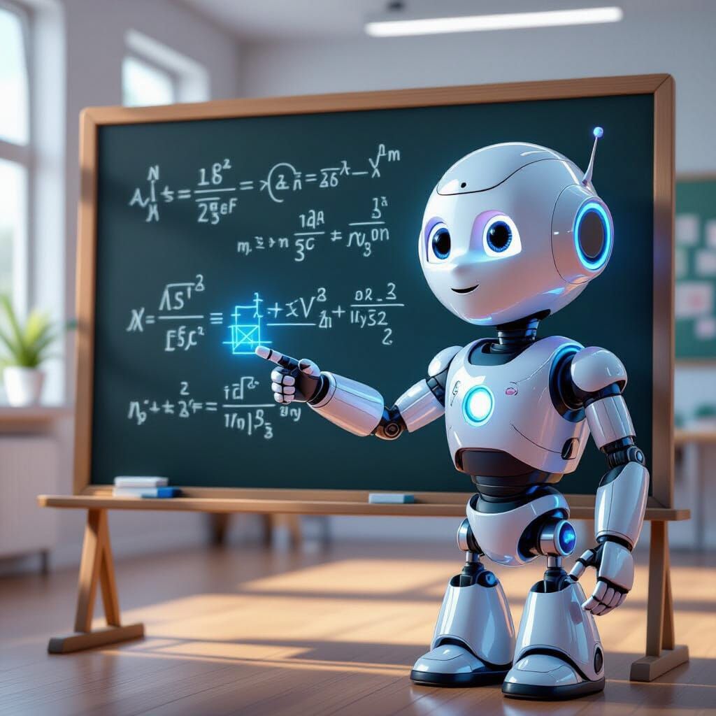 AI Robot Teacher in Futuristic Classroom