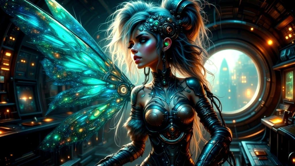 Indian Cyborg Fairy Astronauts in Cyberpunk Style