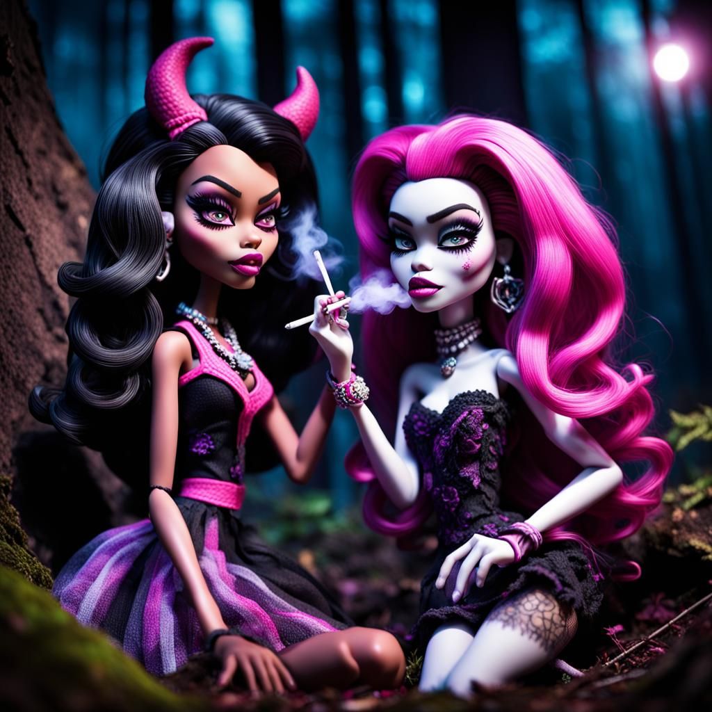 monster high Clawdeen Wolf and Draculaura smoking weed toget...