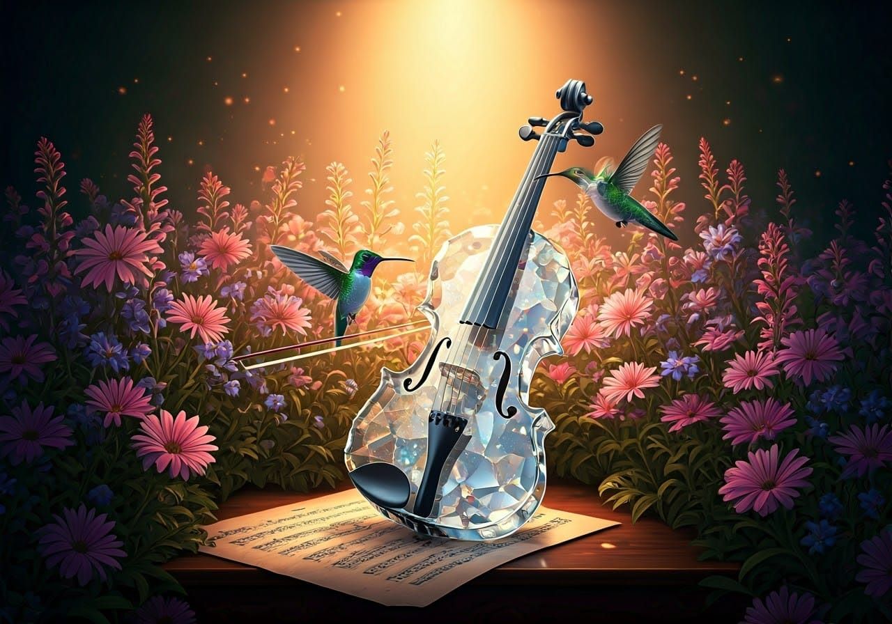 Crystal Violin in Whimsical Blooming Garden