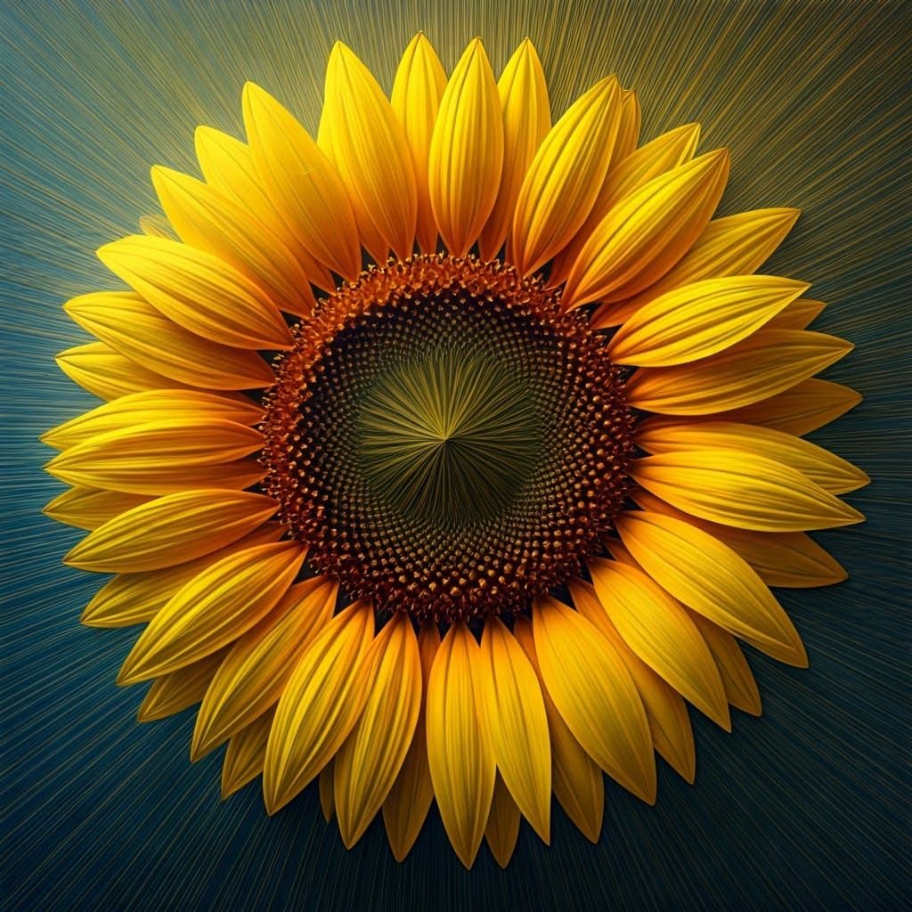 Sunflower in Geometric String Art Style