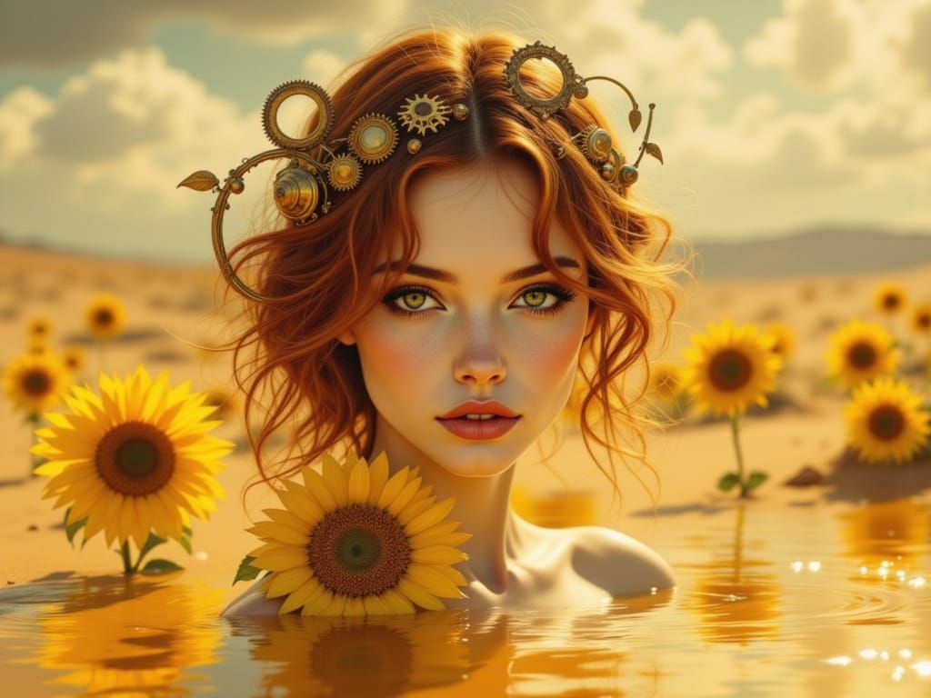 Surreal Portrait of Woman with Clockwork Crown