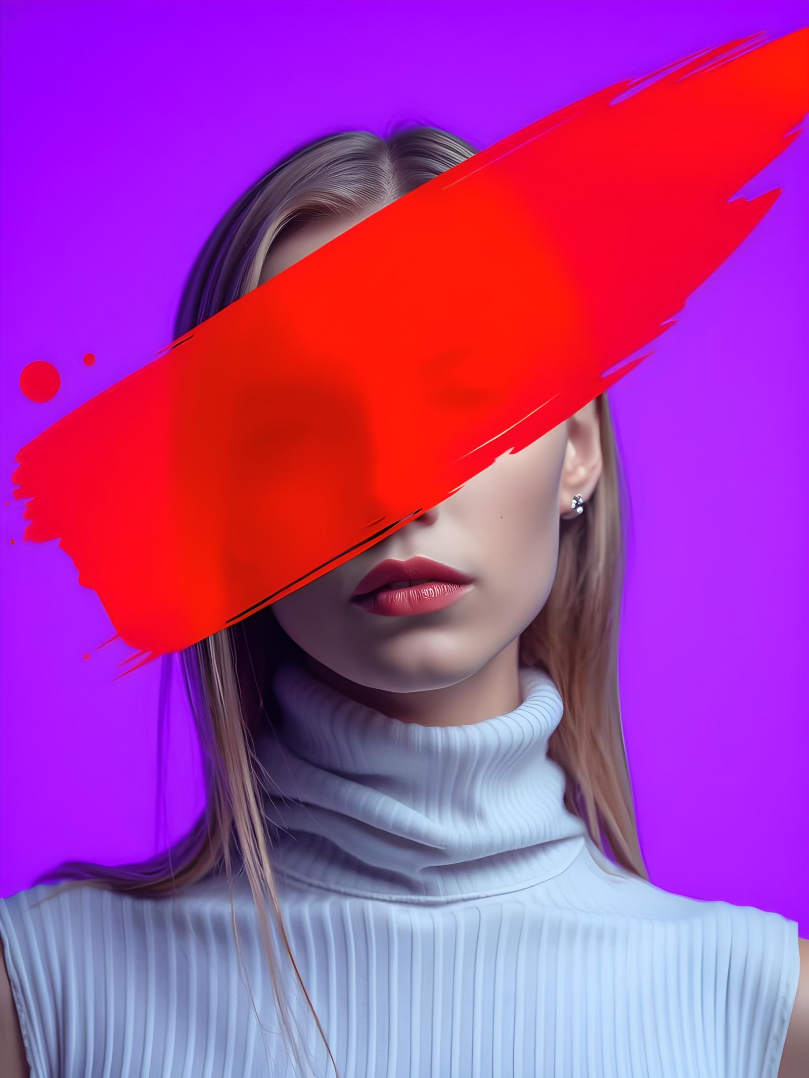 Minimalist Portrait with Red Neon Brushstroke in Polaroid St...