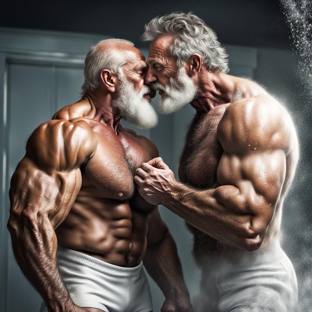 Rugged Bodybuilders Embrace: Detailed Matte Painting