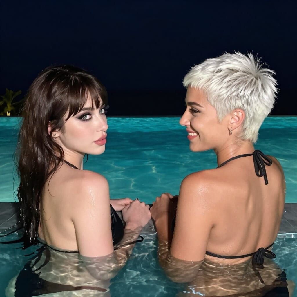 Romantic Night Swim Over Caribbean Sea