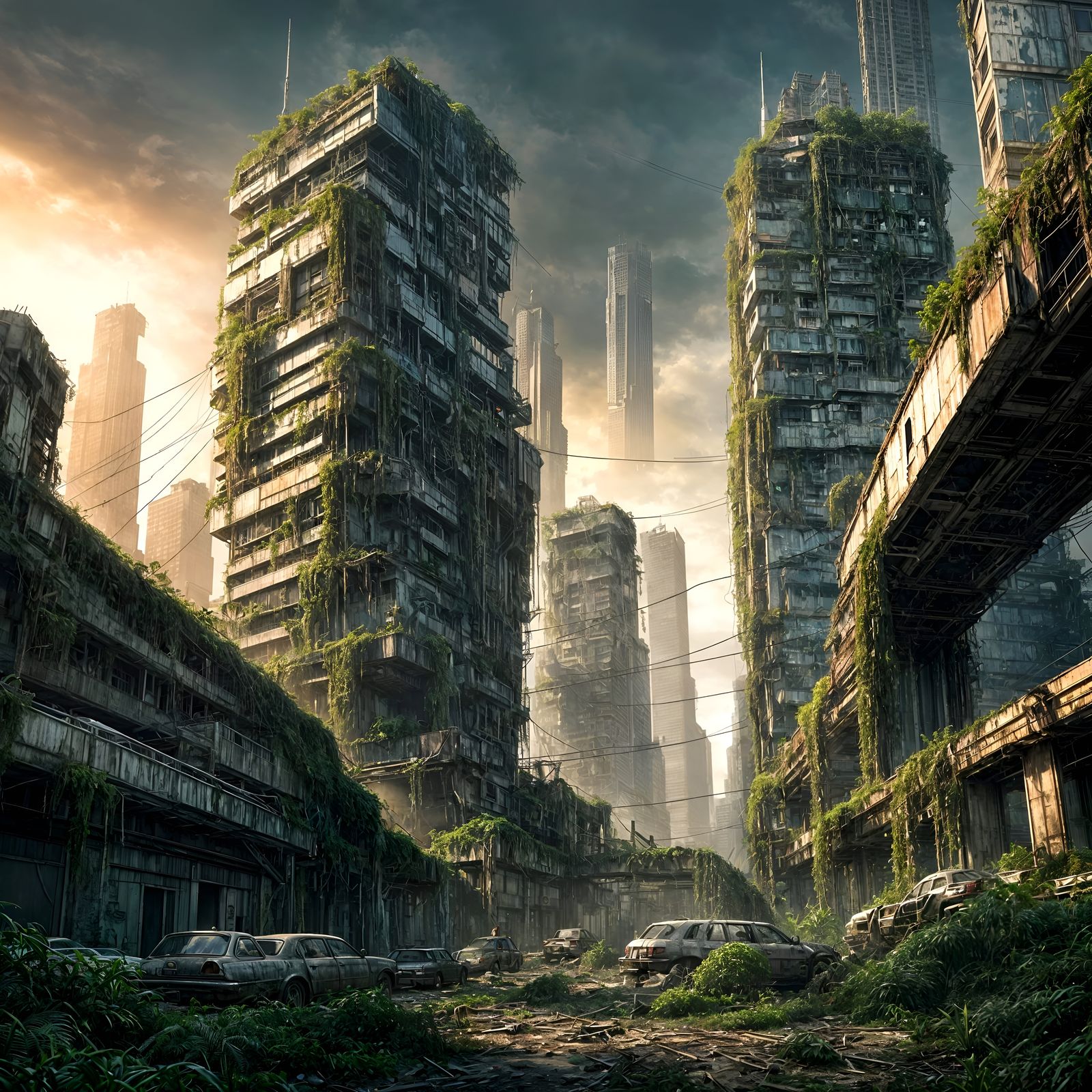 Futuristic Metropolis Overgrown with Vines
