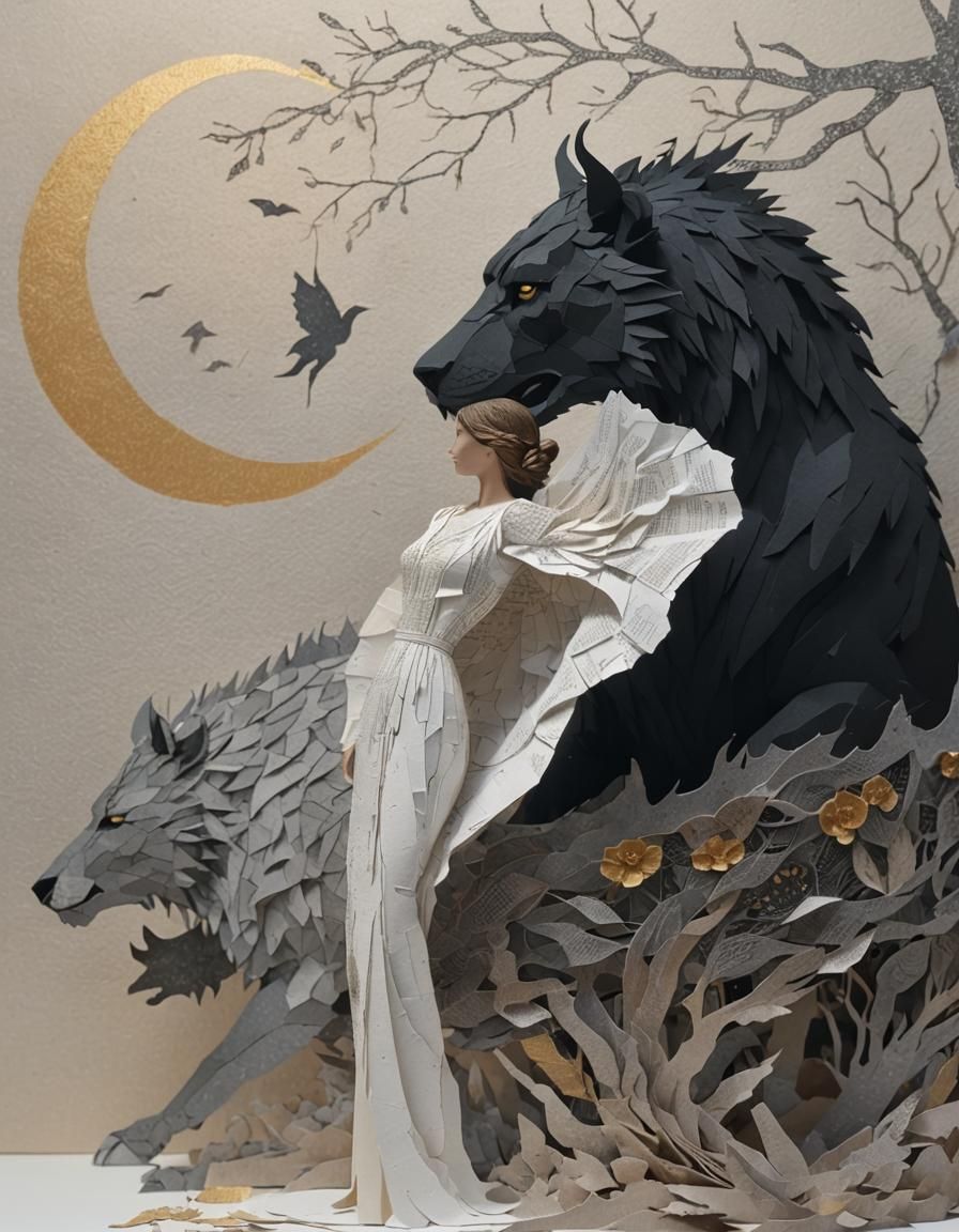 Paper Diorama: Woman and Paper Beast