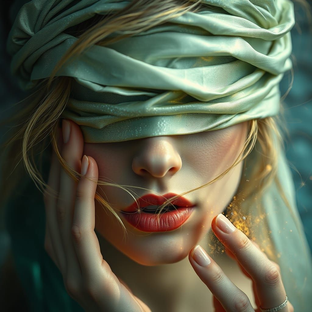 Fairy Queen with Silver Blindfold in Dreamlike Realism