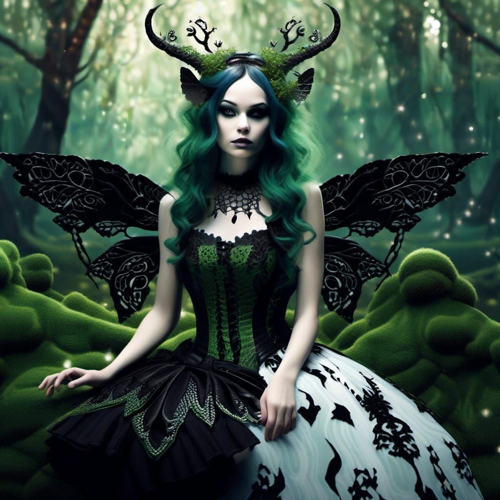 Gothic Fairy in Shimmering Forest Swamp