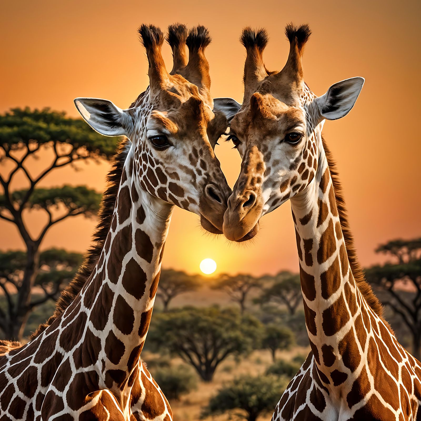 Giraffes in Heart Shape on African Savannah