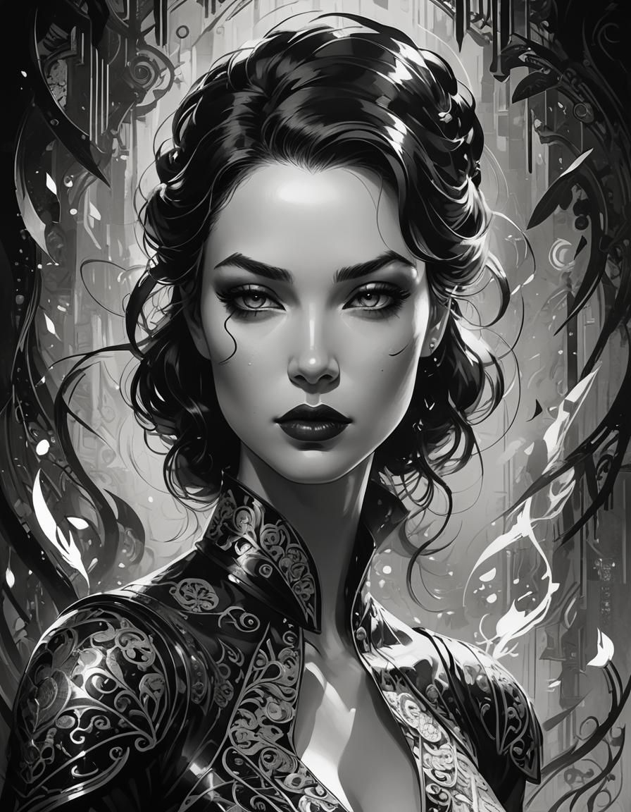 Noir Femme Fatale Portrait in Digital Painting Style