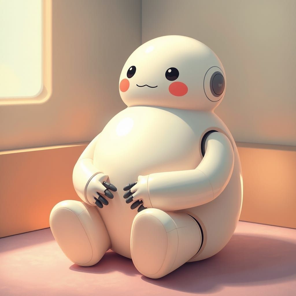 Cuddly Robot in Whimsical, Dreamy Surroundings