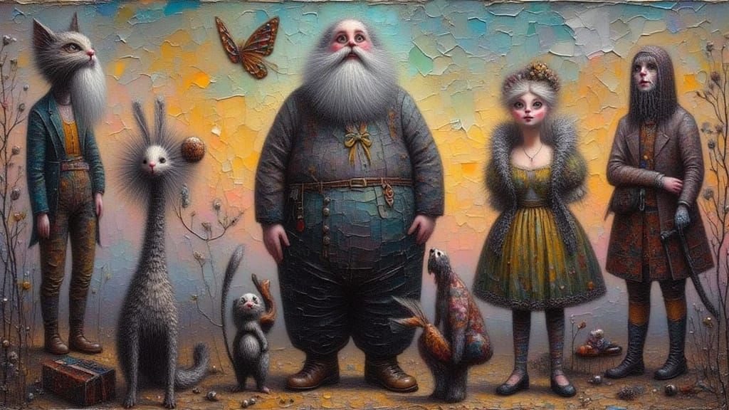 Surrealist Oil Painting of Bold Figures in Dark Hues