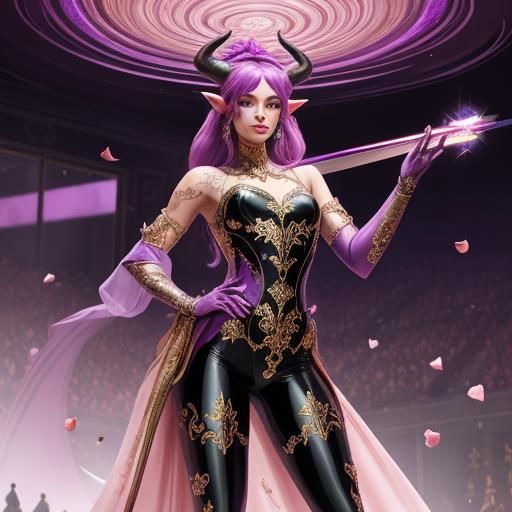 Glamorous Tiefling Sorceress in Rose Garden