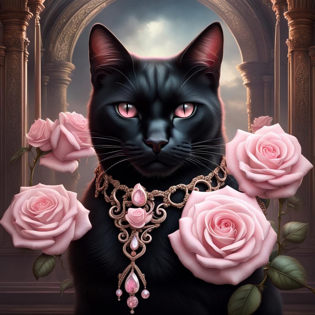 Regal Black Cat with Rose Jewelry