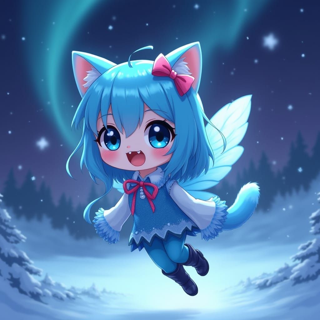 Whimsical Ice Fairy Soars Under Starry Night