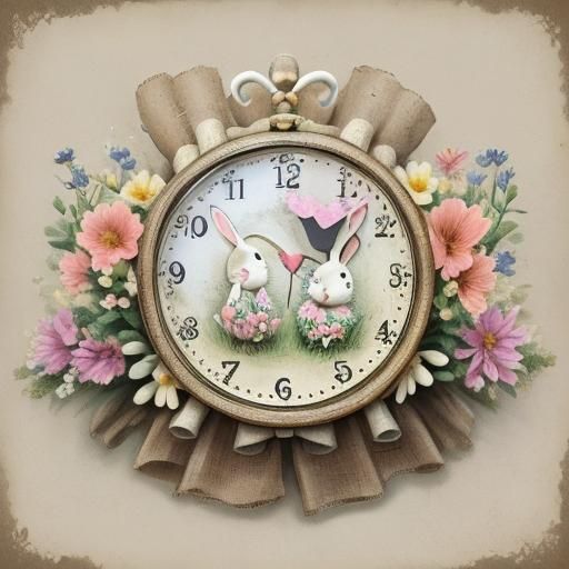 Vintage Easter Mama Bunny with Floral Design
