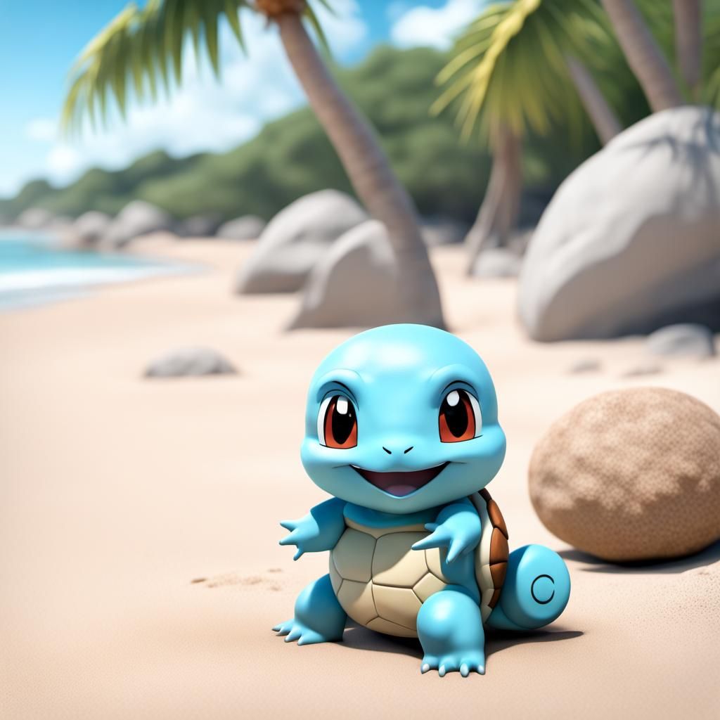Adorable CGI cartoon happy Squirtle the Pokemon wearing a wh...