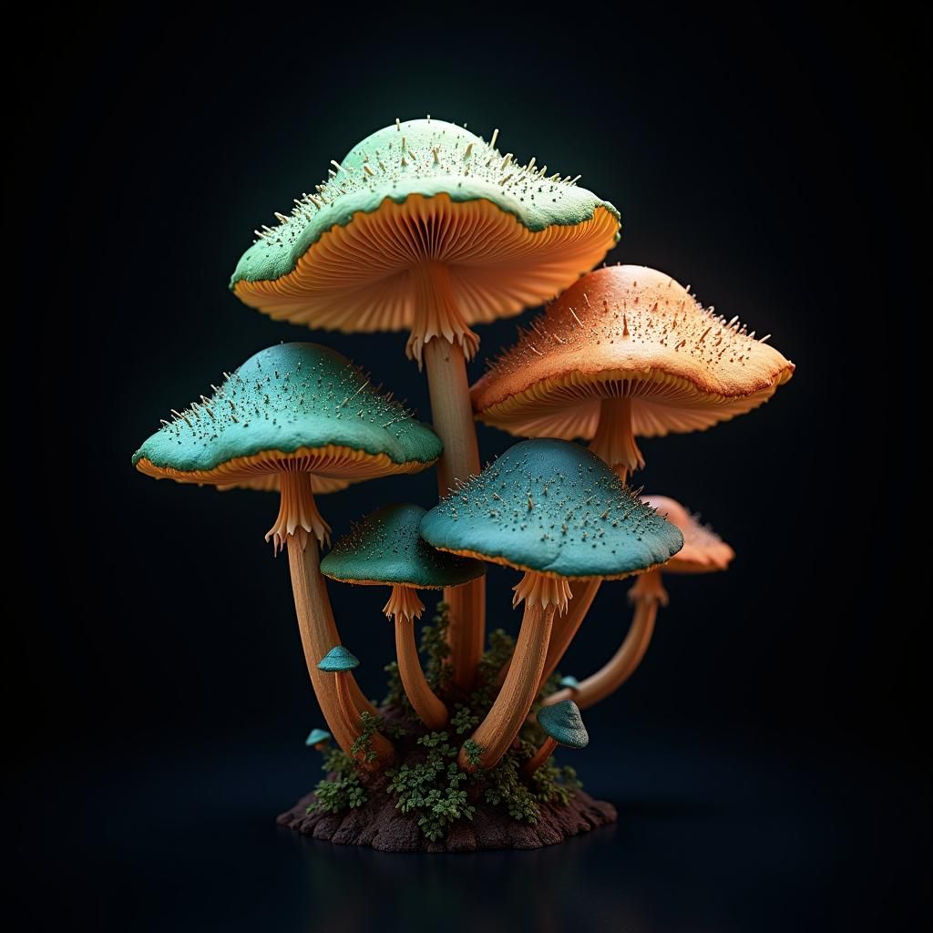 Detailed Mushroom Cluster in Jewel Tones