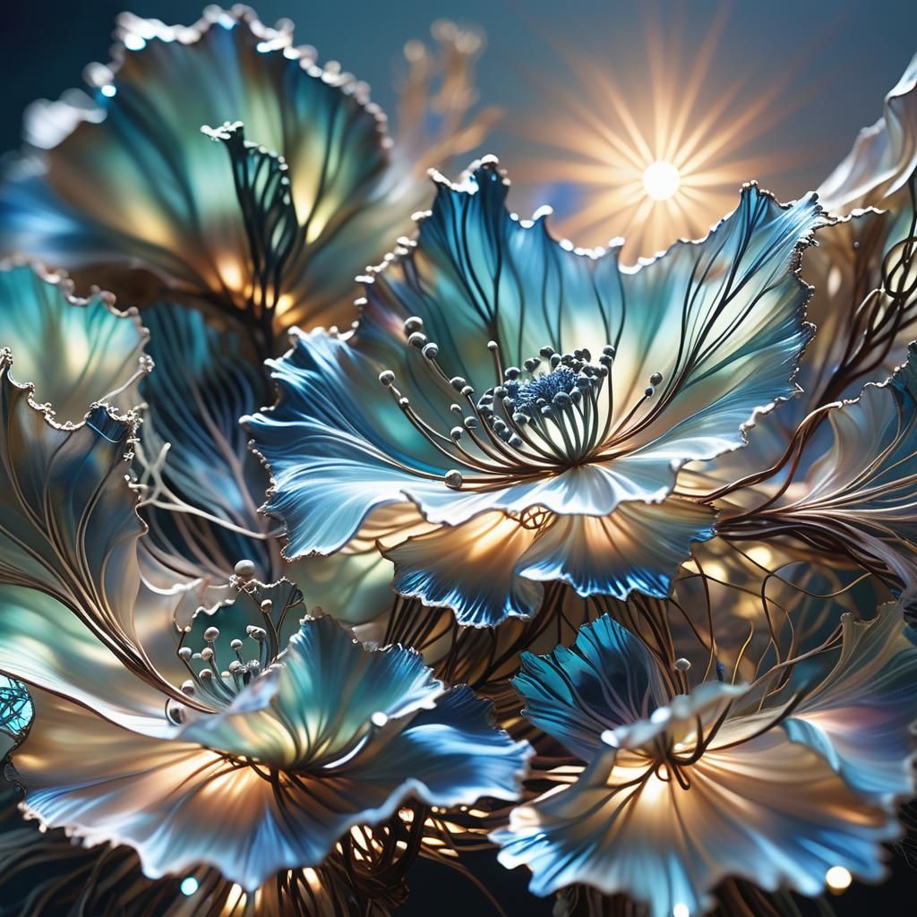 Ethereal String Art Flower in Alien Landscape
