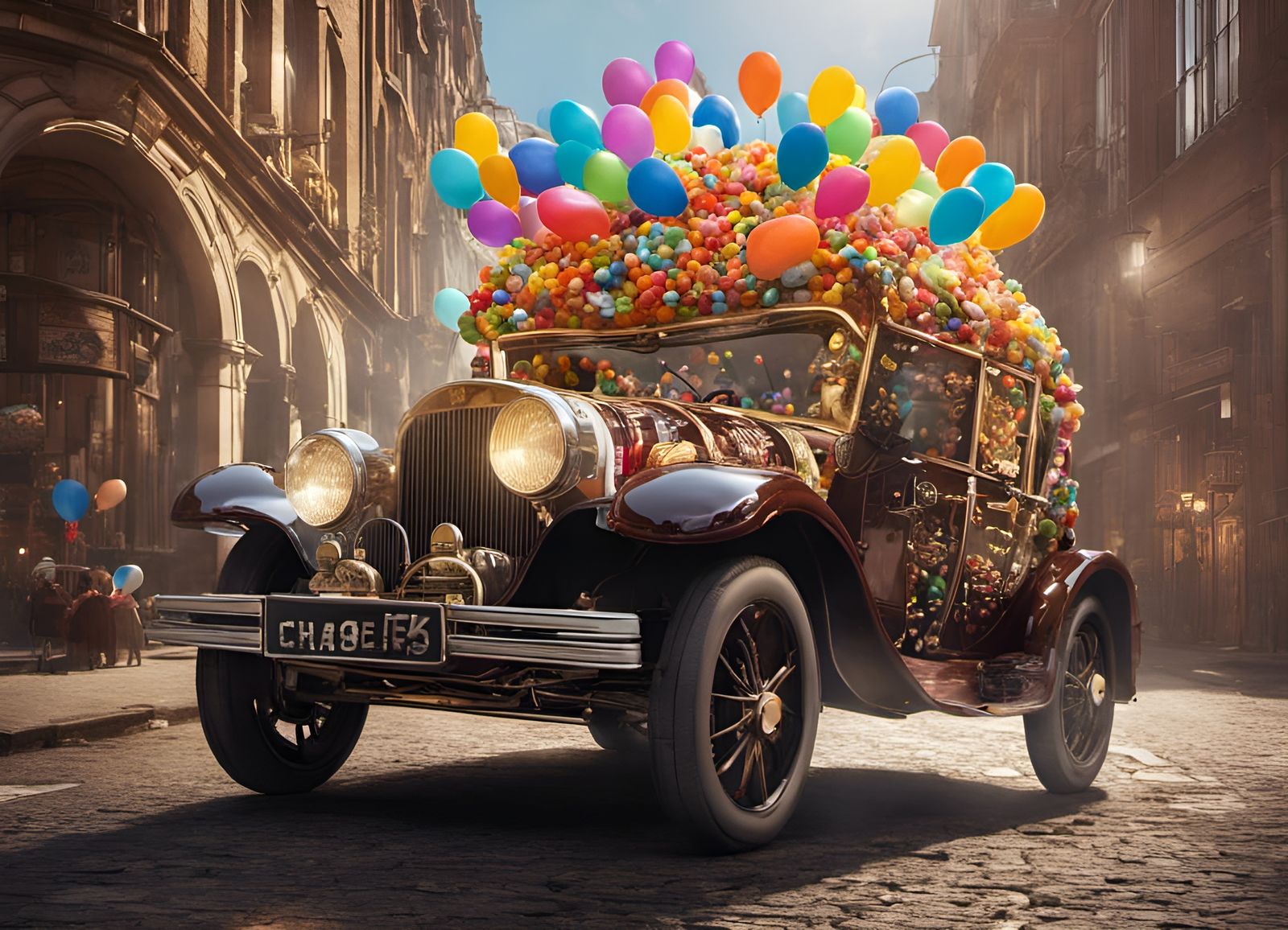 Steampunk Candy Car Drives Down Busy Street