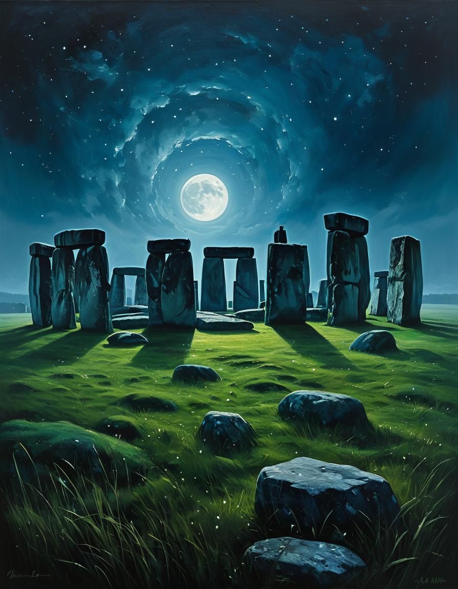 Stonehenge at Night in Gothic Oil Painting Style
