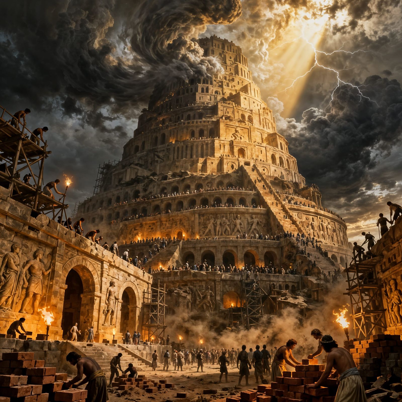 Tower of Babel in Stormy Skies - Baroque Fantasy Realism