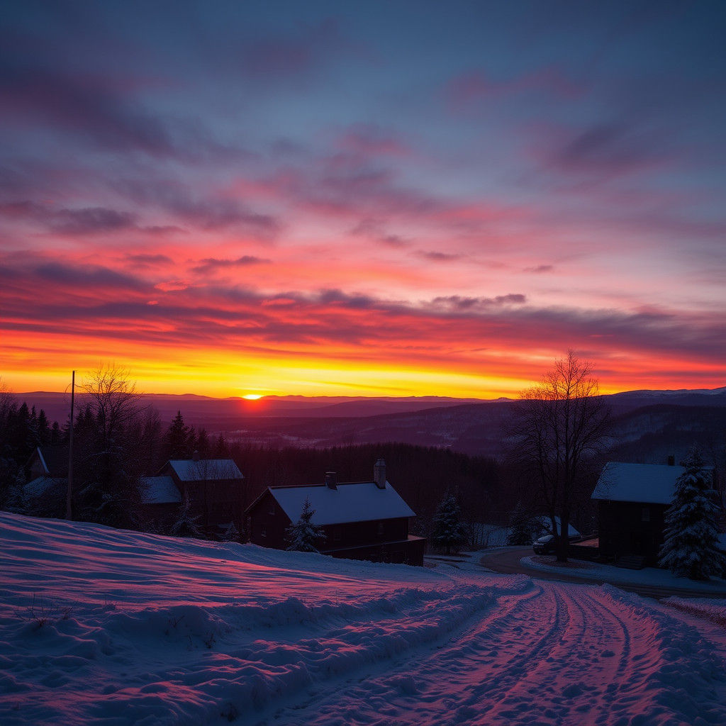 Winter Sunset Impasto Painting